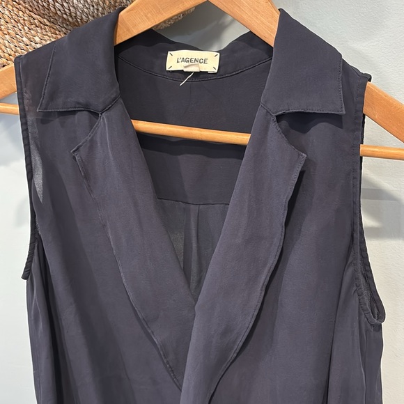L'Agence Freja Sleeveless 100% Silk Draped Blouse. Blue Size S - Picture 3 of 8